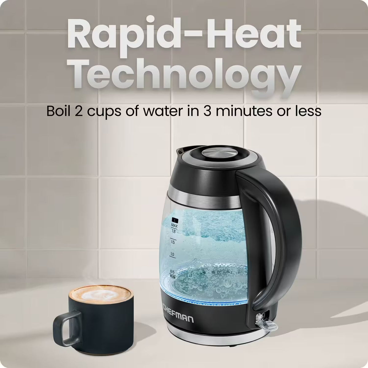 Chefman Fast-Boil 1.9-Qt Electric Kettle with Removable Tea Infuser
