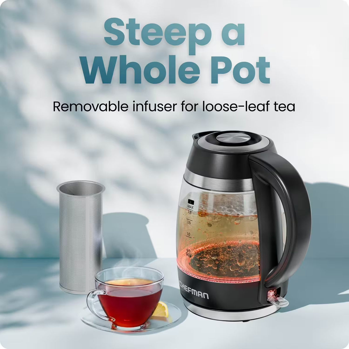 Chefman Fast-Boil 1.9-Qt Electric Kettle with Removable Tea Infuser