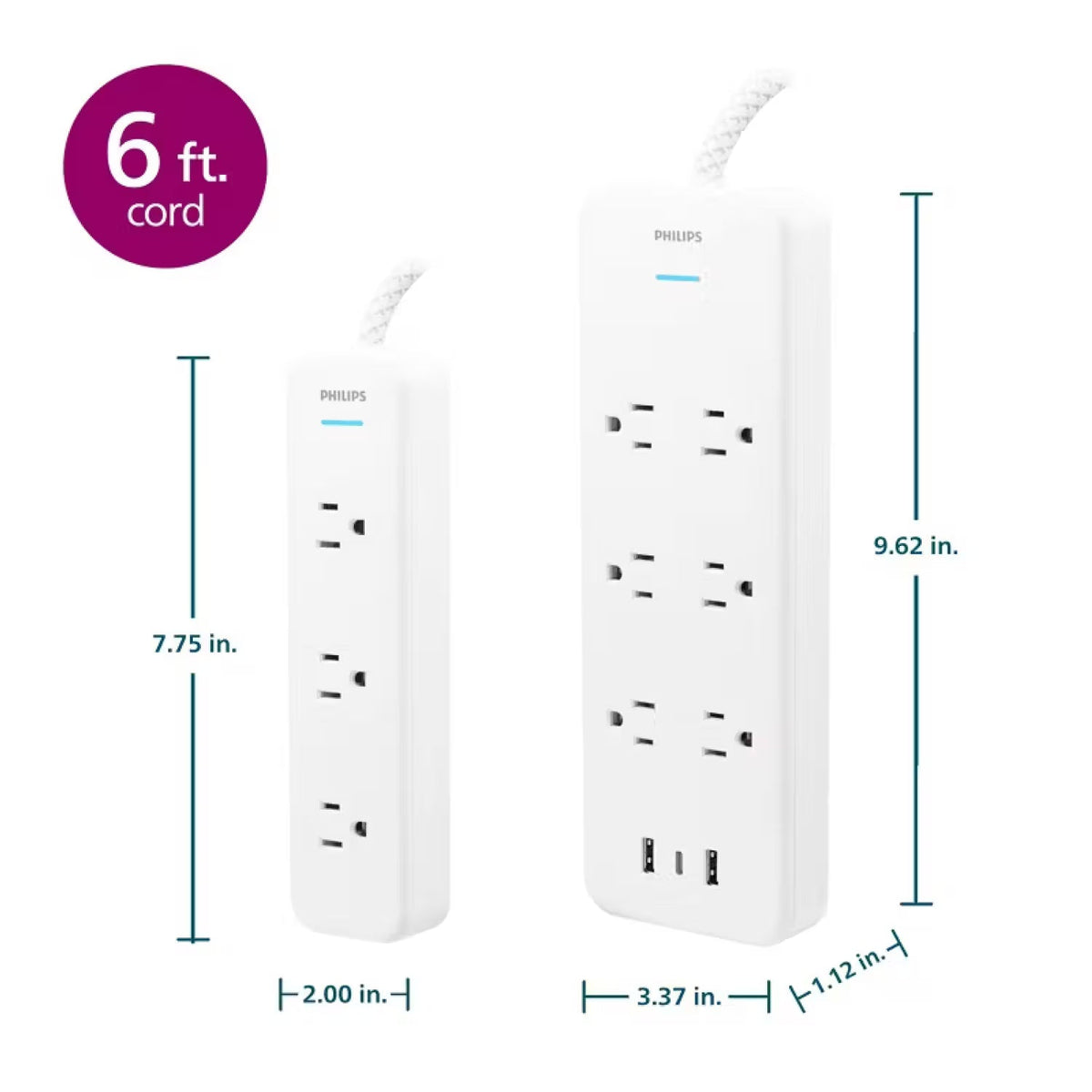 Philips Elite Power Kit Surge Protector Power Strip 2-Pack