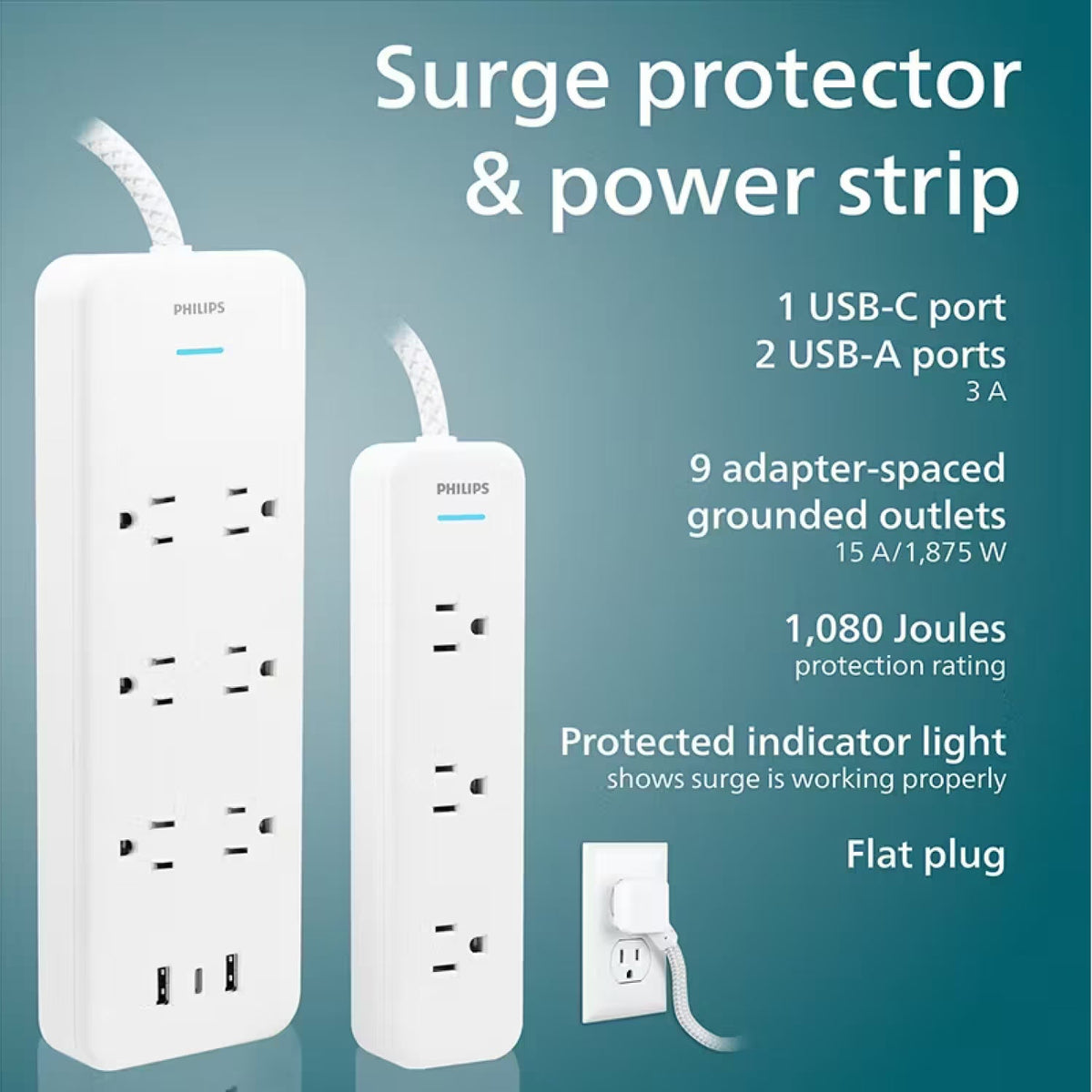 Philips Elite Power Kit Surge Protector Power Strip 2-Pack
