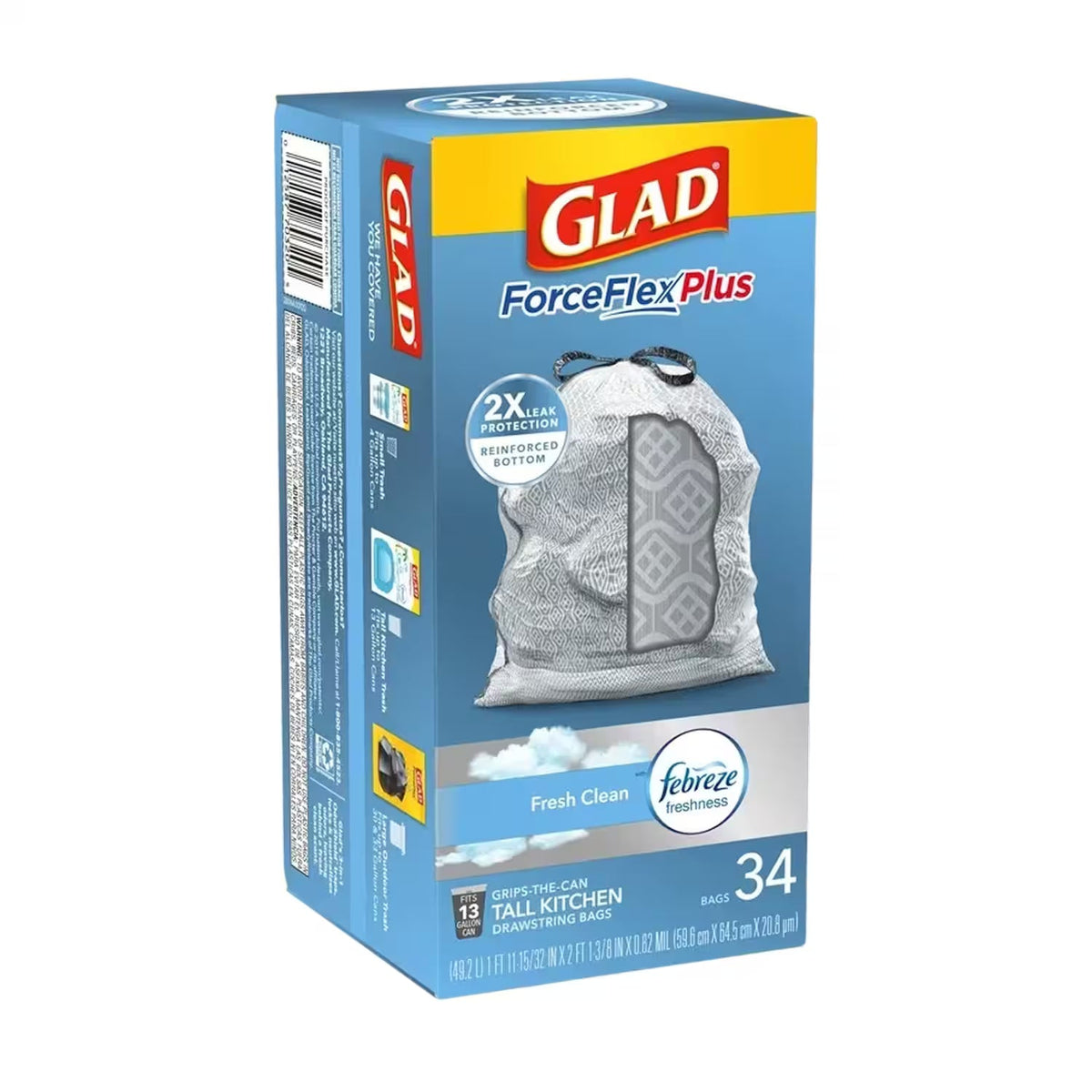 Glad Force-Flex Drawstring Trash Bags 13 Gallon 34 ct 6-Pack