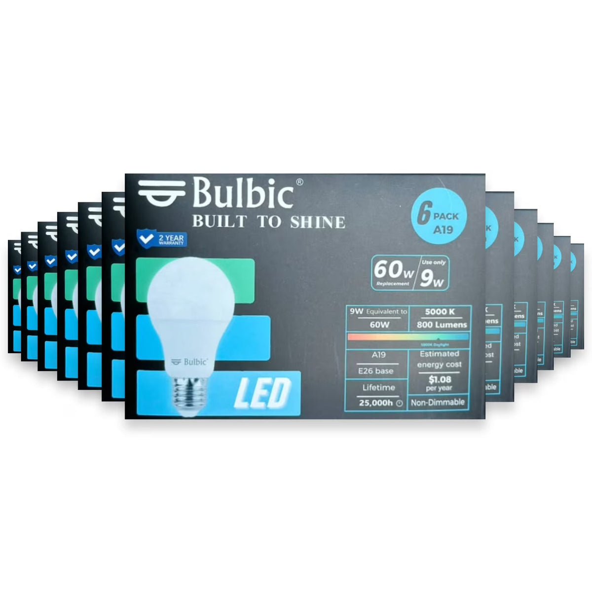 Bulbic Built to Shine A19 LED Light Bulbs 9W 5000K 800-Lumen 96-Pack