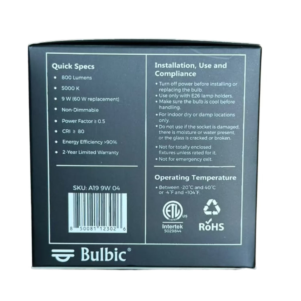 Bulbic Built to Shine A19 LED Light Bulbs 9W 5000K 800-Lumen 96-Pack