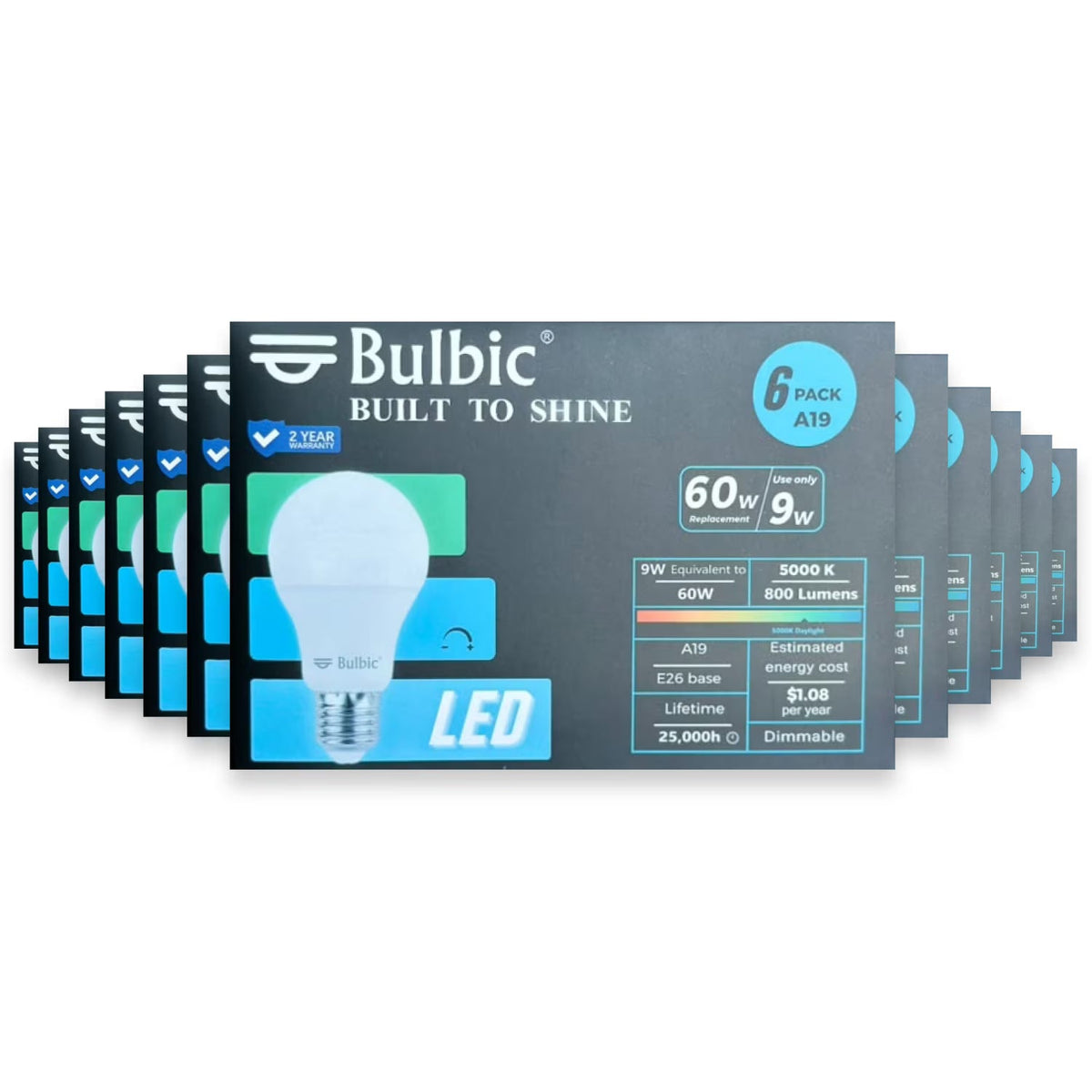 Bulbic Built to Shine A19 LED Light Bulbs 9W 5000K 800-Lumen 96-Pack