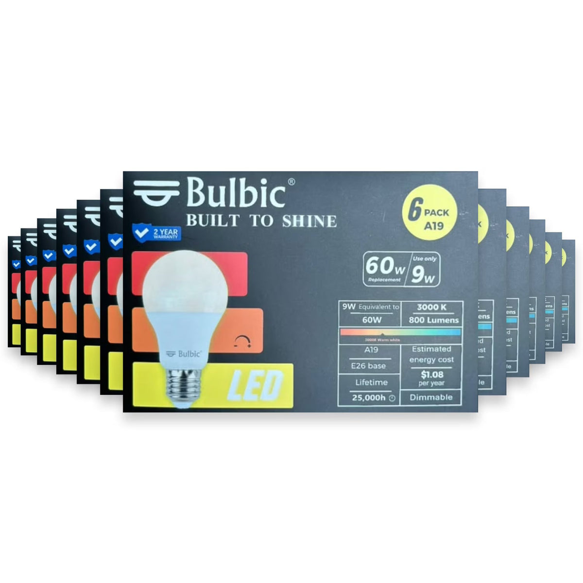 Bulbic Built to Shine A19 LED Light Bulbs 9W 3000K 800-Lumen 96-Pack