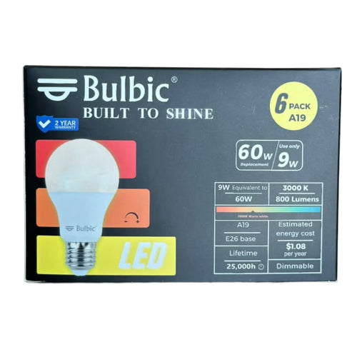 Bulbic Built to Shine A19 LED Light Bulbs 9W 3000K 800-Lumen 96-Pack