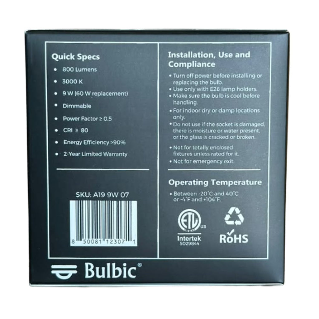 Bulbic Built to Shine A19 LED Light Bulbs 9W 3000K 800-Lumen 96-Pack