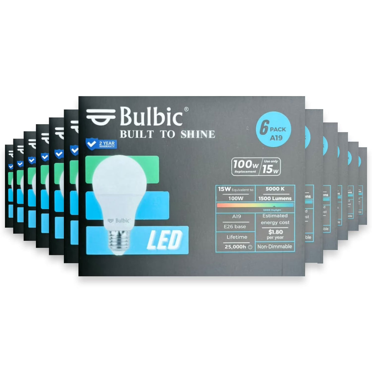 Bulbic Built to Shine A19 LED Light Bulbs 15W 5000K 1500-Lumen 96-Pack