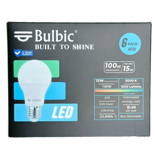 Bulbic Built to Shine A19 LED Light Bulbs 15W 5000K 1500-Lumen 96-Pack