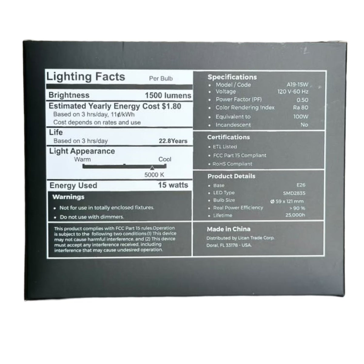 Bulbic Built to Shine A19 LED Light Bulbs 15W 5000K 1500-Lumen 96-Pack