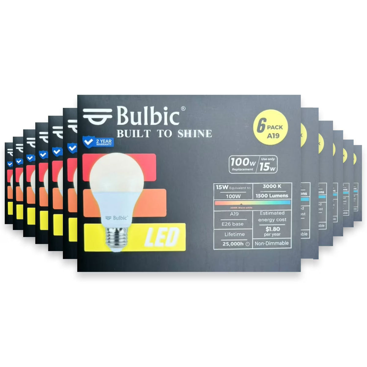 Bulbic Built to Shine A19 LED Bulbs 15W 3000K 1500-Lumen 96-Pack