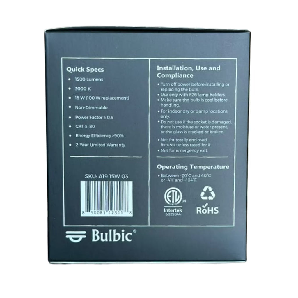 Bulbic Built to Shine A19 LED Bulbs 15W 3000K 1500-Lumen 96-Pack