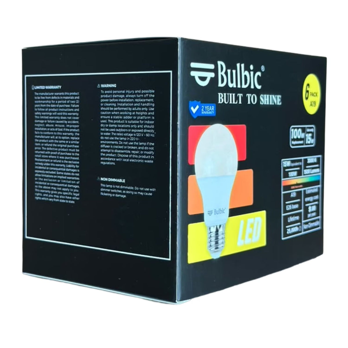 Bulbic Built to Shine A19 LED Bulbs 15W 3000K 1500-Lumen 96-Pack