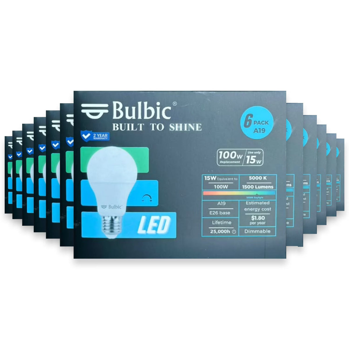 Bulbic Built to Shine A19 LED Light Bulbs 15W 5000K 1500-Lumen 96-Pack