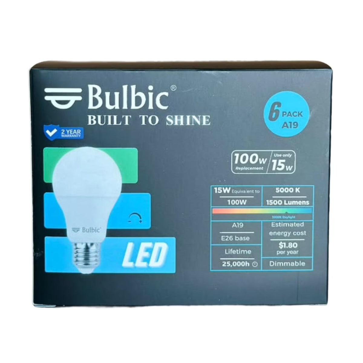 Bulbic Built to Shine A19 LED Light Bulbs 15W 5000K 1500-Lumen 96-Pack