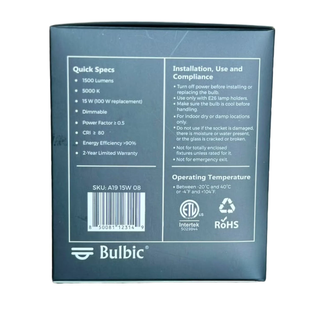 Bulbic Built to Shine A19 LED Light Bulbs 15W 5000K 1500-Lumen 96-Pack