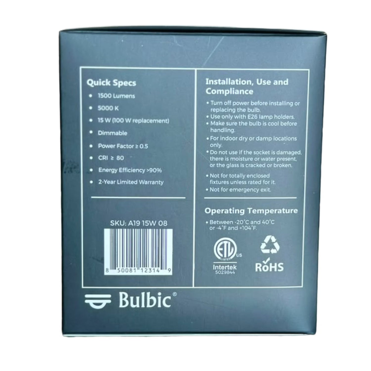 Bulbic Built to Shine A19 LED Light Bulbs 15W 5000K 1500-Lumen 96-Pack