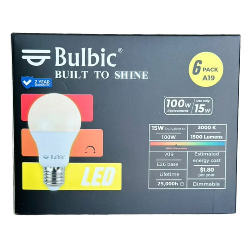 Bulbic Built to Shine A19 LED Bulbs 15W 3000K 1500-Lumen 96-Pack