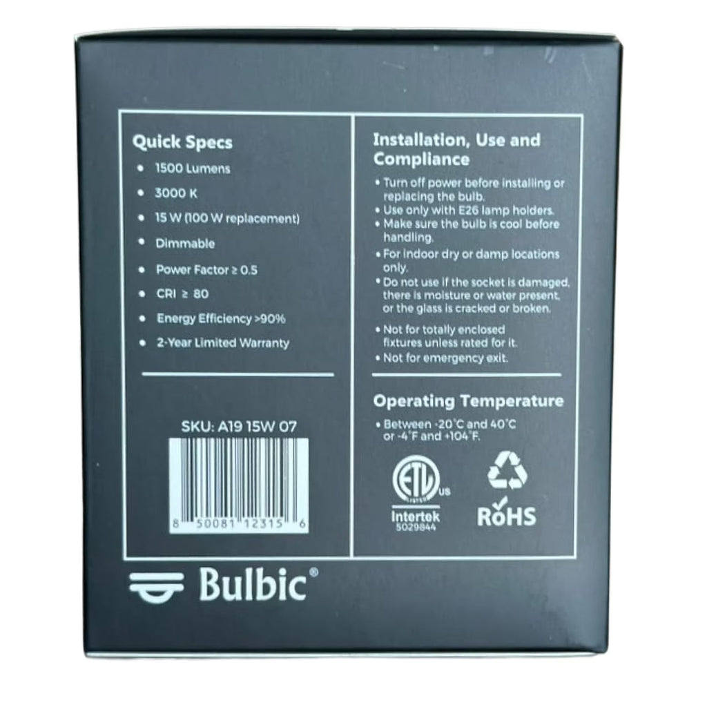 Bulbic Built to Shine A19 LED Bulbs 15W 3000K 1500-Lumen 96-Pack