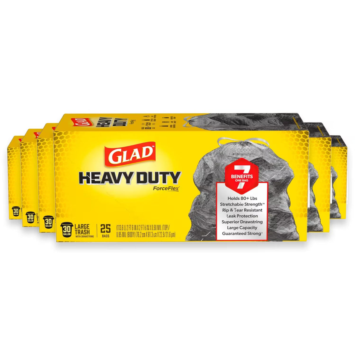 Glad ForceFlex Heavy Duty Drawstring Trash Bags 30 Gallon 25 ct 6-Pack