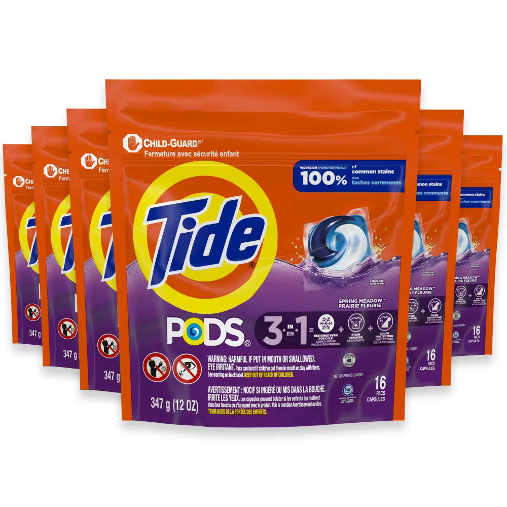 Tide PODS Laundry Detergent Pacs Spring Meadow 16 ct 6-Pack