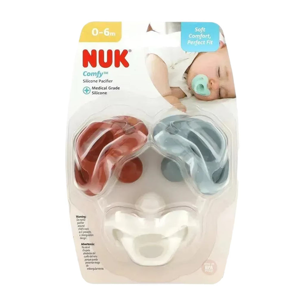 NUK Comfy Silicone Pacifier 0-6 Months Earth Tones 3 Count 12 Pack
