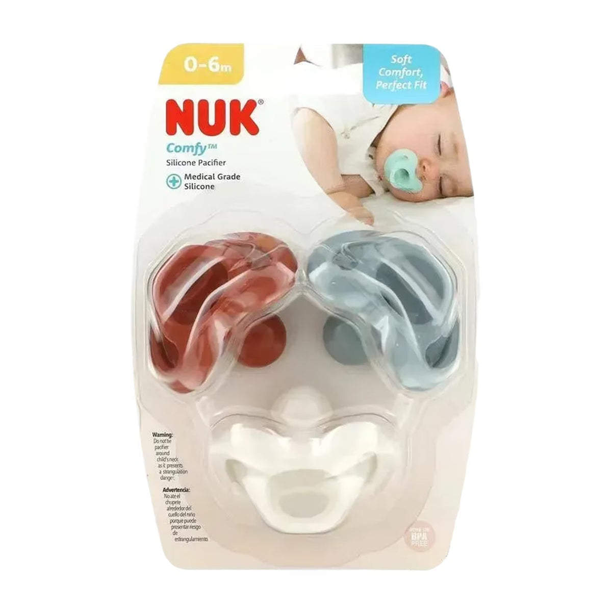NUK Comfy Silicone Pacifier 0-6 Months Earth Tones 3 Count 12 Pack