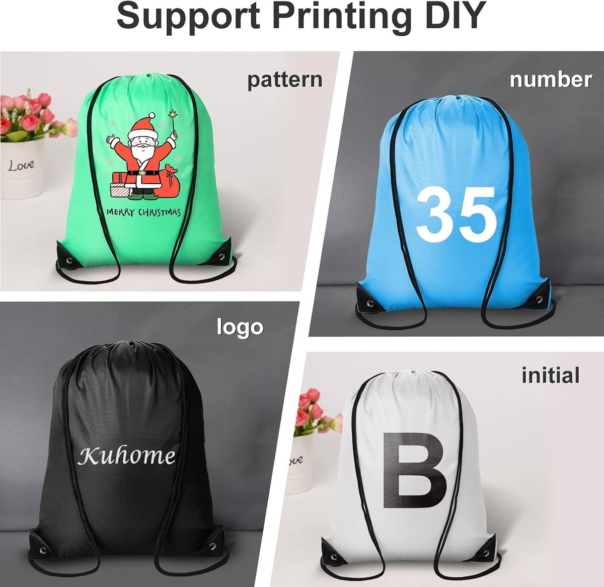 Kuhome 120-Pack Drawstring Backpack Bulk Polyester Cinch Sack 16.3in Multicolor