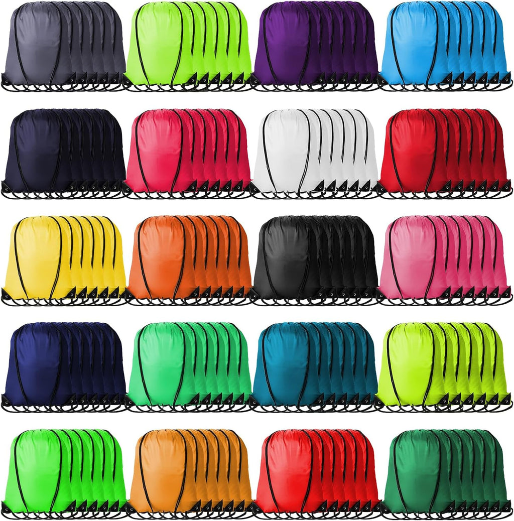 Kuhome 120-Pack Drawstring Backpack Bulk Polyester Cinch Sack 16.3in Multicolor