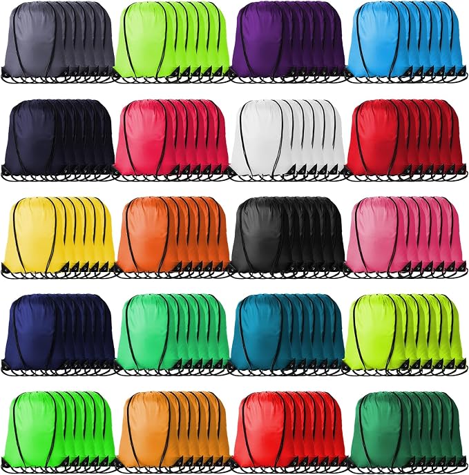 Kuhome 120-Pack Drawstring Backpack Bulk Polyester Cinch Sack 16.3in Multicolor