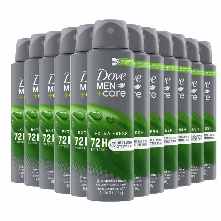 Dove Men+Care Extra Fresh Dry Spray Antiperspirant Deodorant 3.8 oz 12 Pack