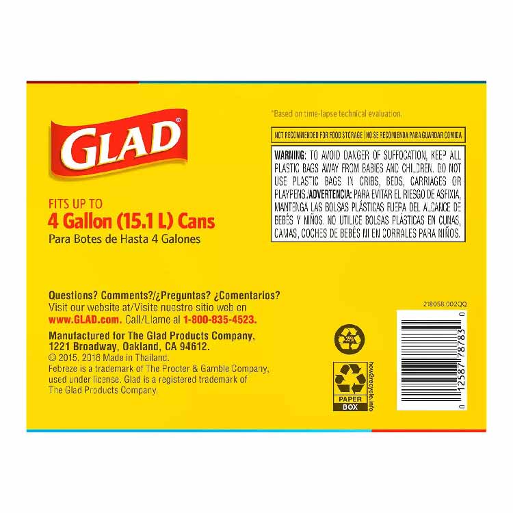 Glad Small Twist-Tie Trash Bags Febreze Fresh Clean Scent 4 Gal 156 Ct