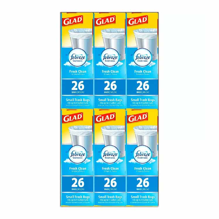 Glad Small Twist-Tie Trash Bags Febreze Fresh Clean Scent 4 Gal 156 Ct