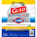 Glad ForceFlex Plus 13 Gallon Tall Kitchen Drawstring Trash Bags Lemon Fresh Bleach Scent 120 Ct