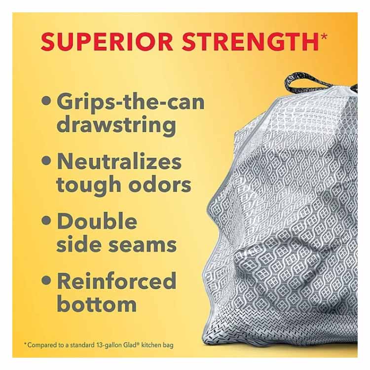 Glad ForceFlex Plus 13 Gallon Tall Kitchen Drawstring Trash Bags Mediterranean Lavender 120 Ct
