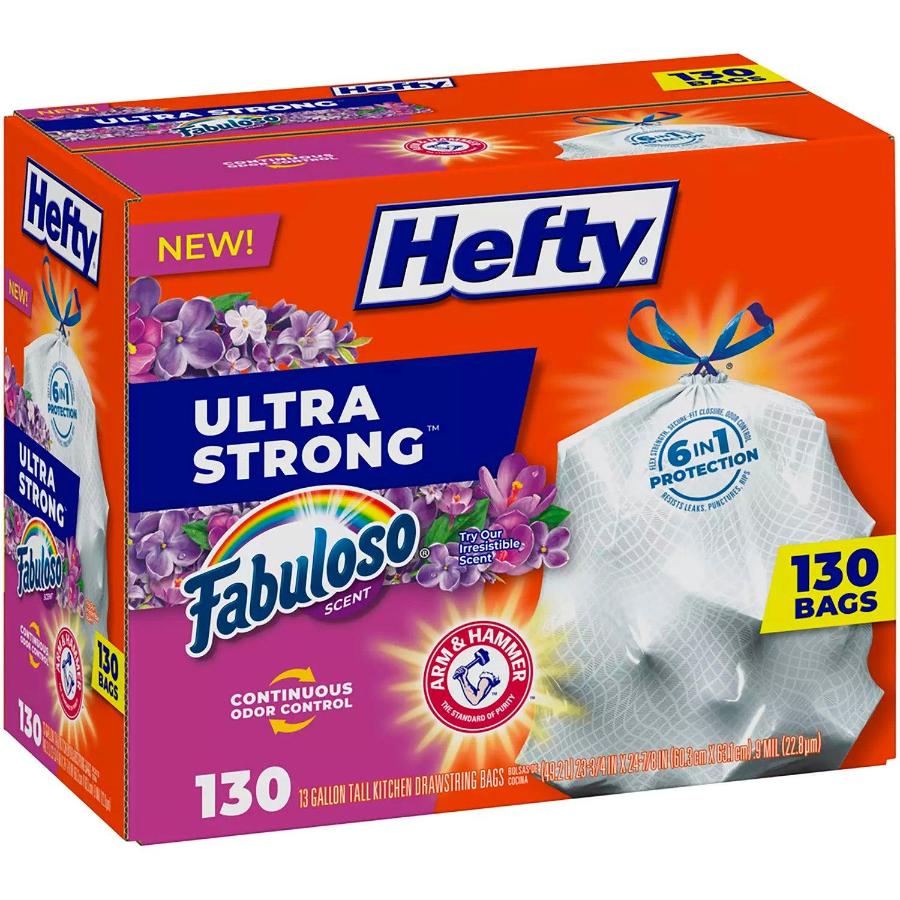 Hefty Ultra Strong 13 Gallon Tall Kitchen Drawstring Trash Bags Fabuloso Scent 130 Ct