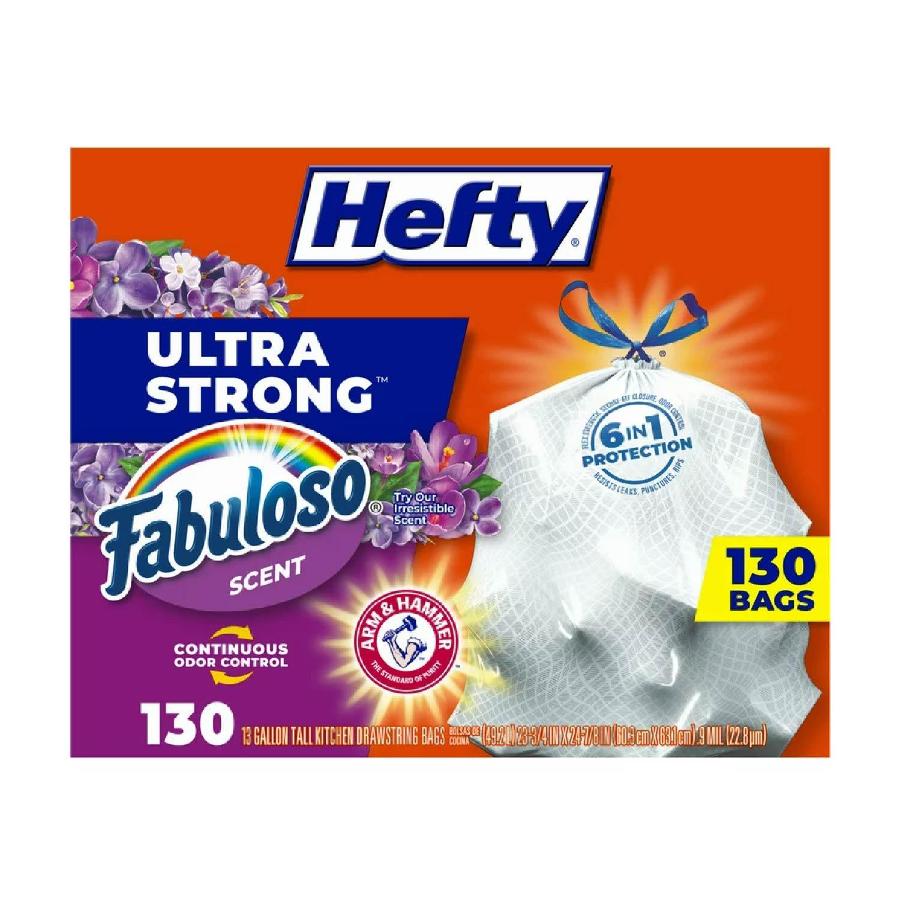 Hefty Ultra Strong 13 Gallon Tall Kitchen Drawstring Trash Bags Fabuloso Scent 130 Ct