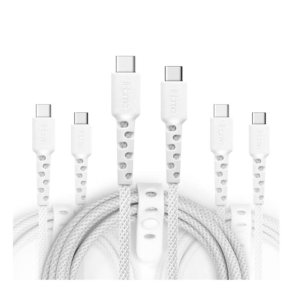 iHome USB-C to USB-C Braided Charging Cables 3-Pack